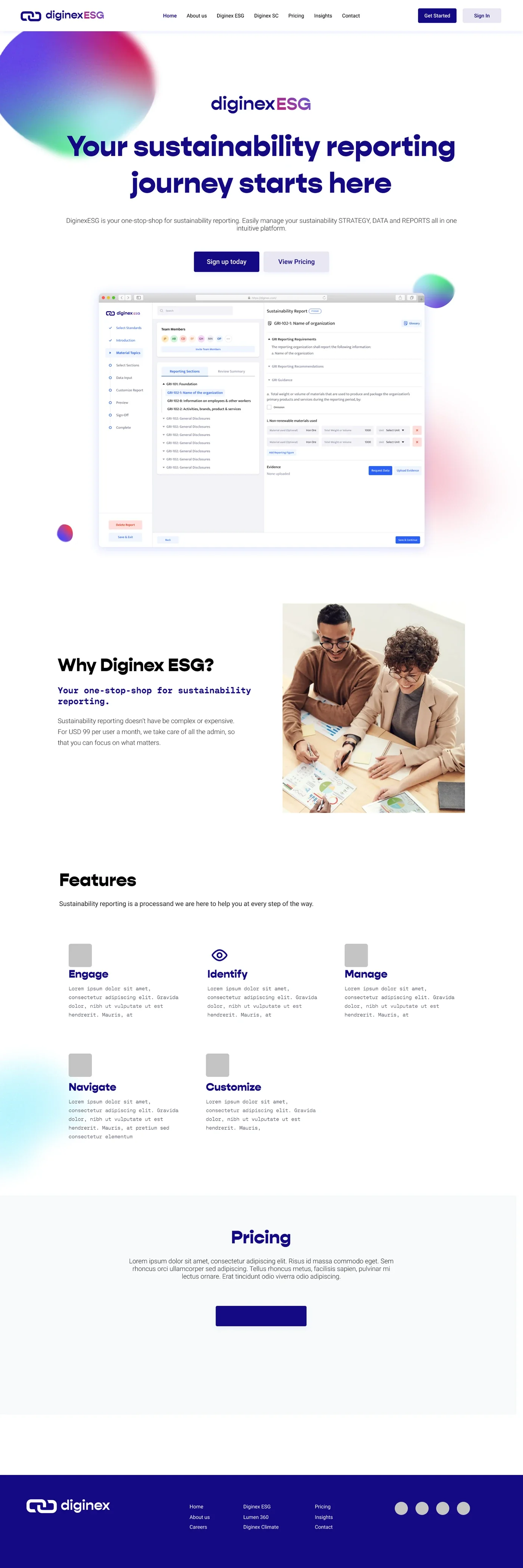 Diginex ESG: sustainability reporting landing page