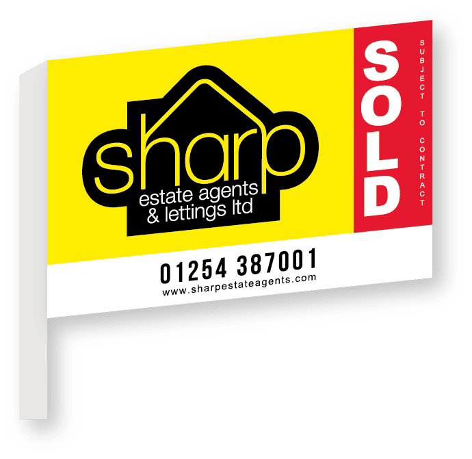 Sharp Estate Agents and Lettings Sold sign Mock up by DexCloud